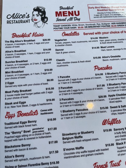 A large menu for Alice's Restaurant 