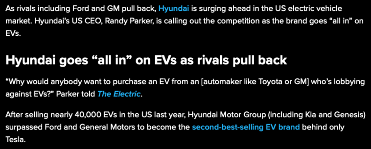 A screenshot of the news article with the quote from the Hyundai CEO