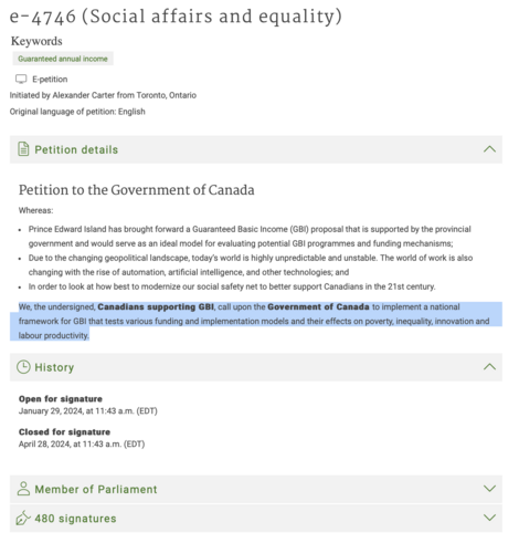 A screenshot of the petition